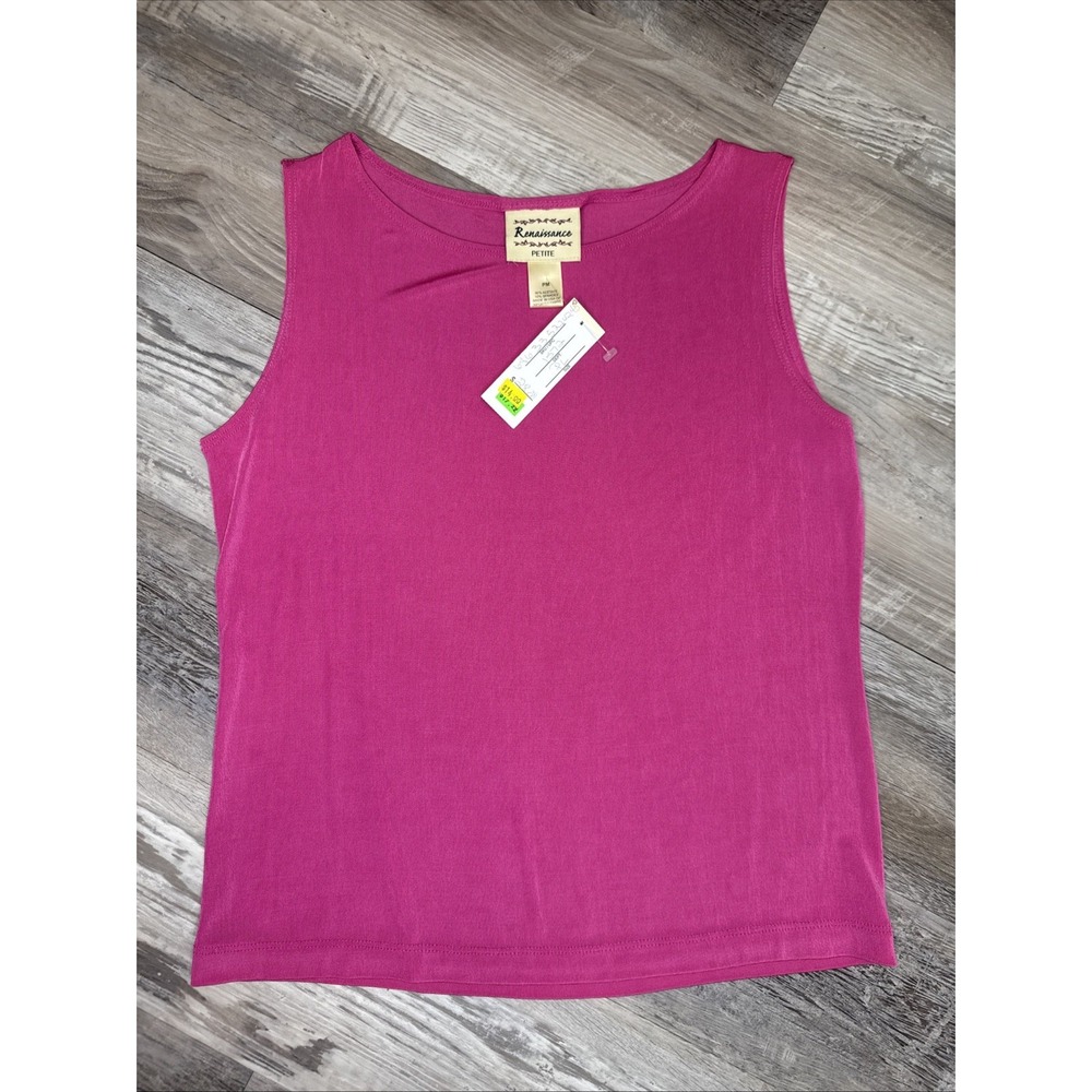 Vintage Women's Pink Shiny Tank Top Petite‎ M Renaissance 90s NWT